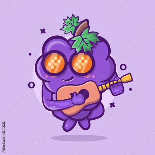cool grape fruit character mascot playing guitar isolated cartoon in flat style design 