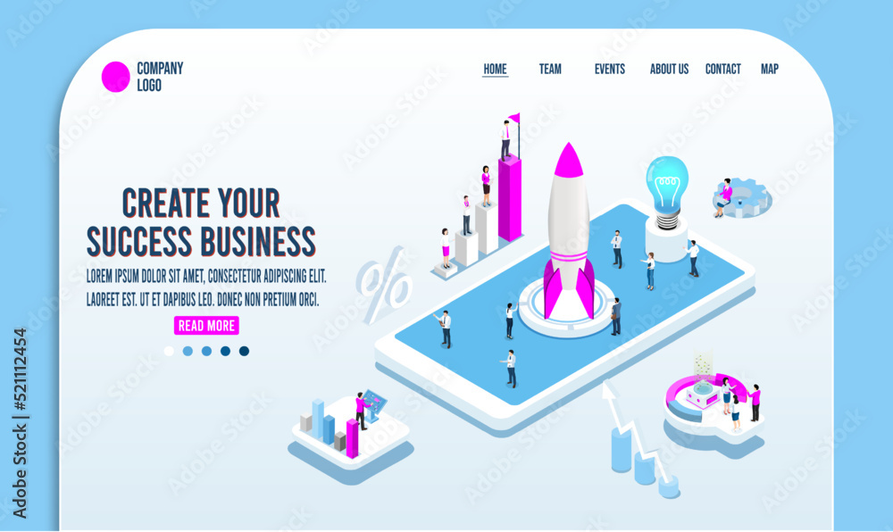 Modern 3D isometric Success Business concept with a group of people characters prepare a business project start up, vision, goal, planning, target. Vector illustration eps10. Modern 3D isometric Success Business concept with a group of people characters prepare a business project start up, vision, goal, planning, target. Vector illustration eps10.