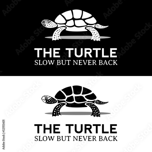 Cute sean turtle logo design in simple silhouette art style for scuba diving and beach resort