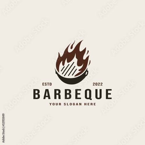 Vintage barbeque grill logo design illustration