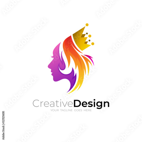Beauty logo with queen design template, crown icons