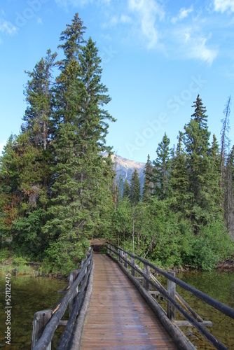 wooden bridge to the island  Jasper National Park  Alberta