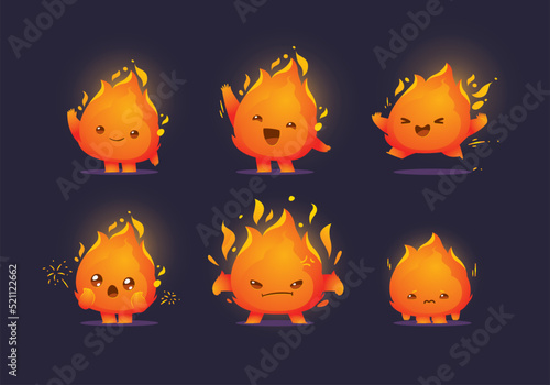 set of cute cartoon fire character mascot collection