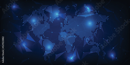 Vector illustrations of futuristic digital hologram world map for digital communication and marketing strategy artwork.Digital innovation and technology concepts.