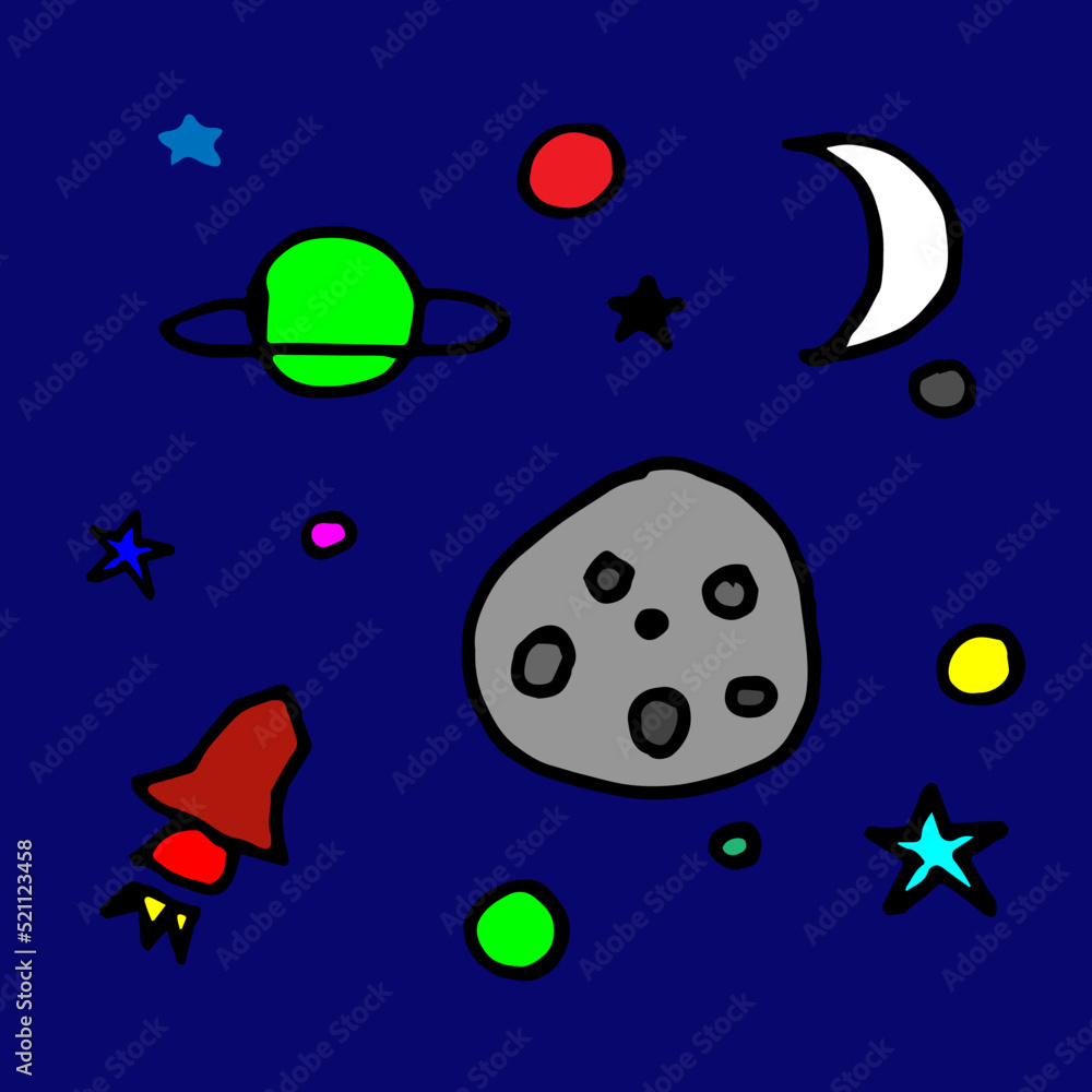 illustration vector of space pattern. Hand drawn set of astronomy doodles. Hand drawn space background