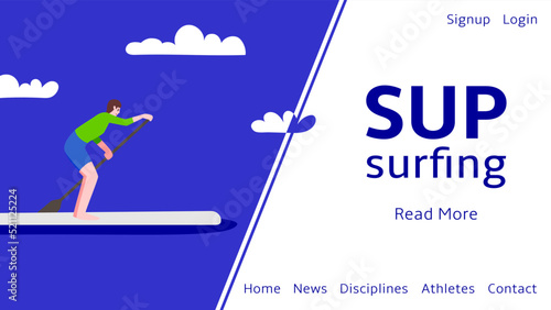 Sup surfing classes. Web banner. Vector flat illustration.