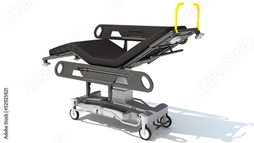 Patient Stretcher Trolley medical equipment 3D rendering on white background