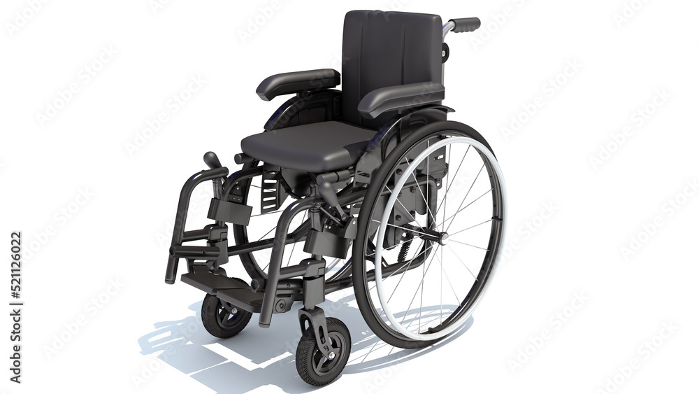 Wheelchair medical equipment 3D rendering on white background