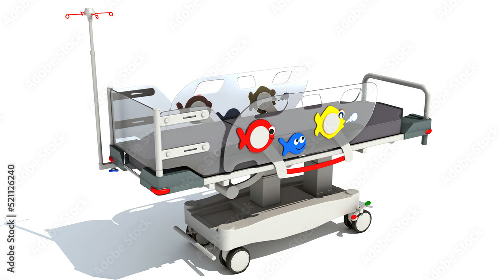 Medical Stretcher Trolley for Kids 3D rendering on white background Medical Stretcher Trolley for Kids 3D rendering on white background