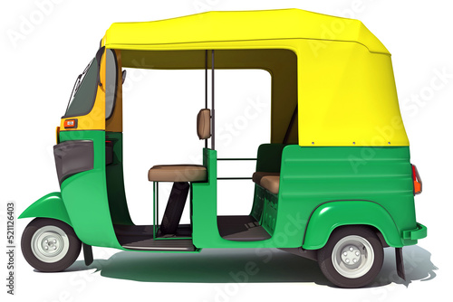 Auto Rickshaw Bajaj TukTuk 3D rendering on white background