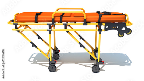 Ambulance Unfolded Stretcher medical equipment 3D rendering on white background