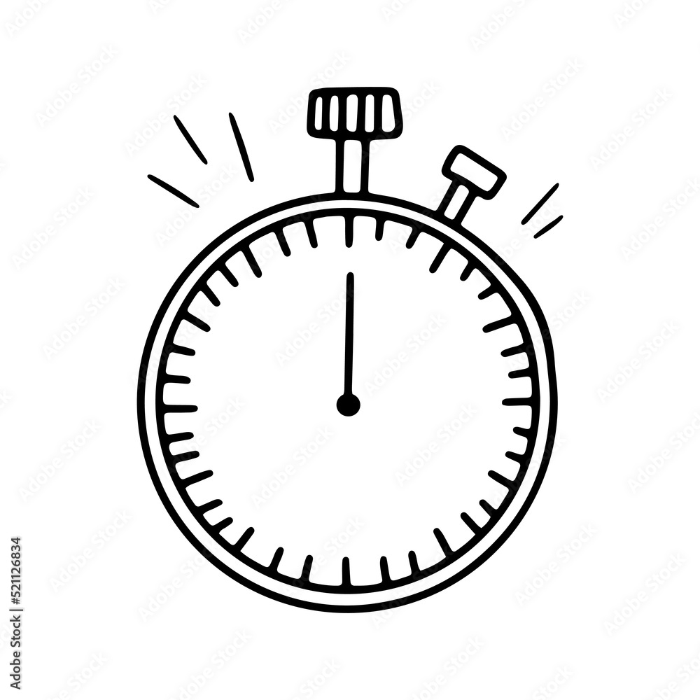 Hand drawn stopwatch timer. Stopwatch quick delivery speed concept, express and urgent services. Vector doodle isolated on white Hand drawn stopwatch timer. Stopwatch quick delivery speed concept, express and urgent services. Vector doodle isolated on white