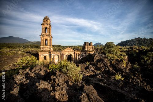Antigua Iglesia de San Juan Parangaricutiro, enterrado por el Volcan Paricutin, Michoacan Mexico photo