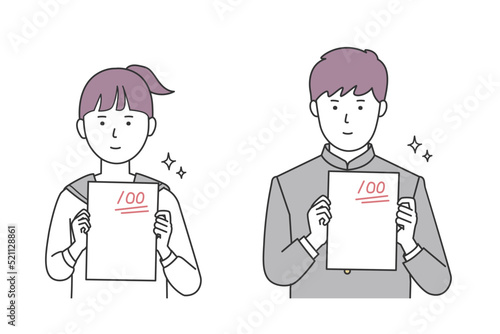 テストで100点をとった学生のイラスト