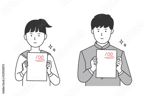 テストで100点をとった学生のイラスト