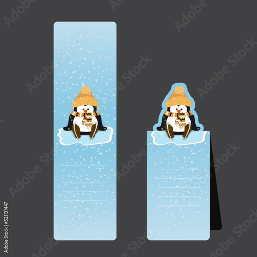 Folding bookmark with a penguin sitting on the ice.