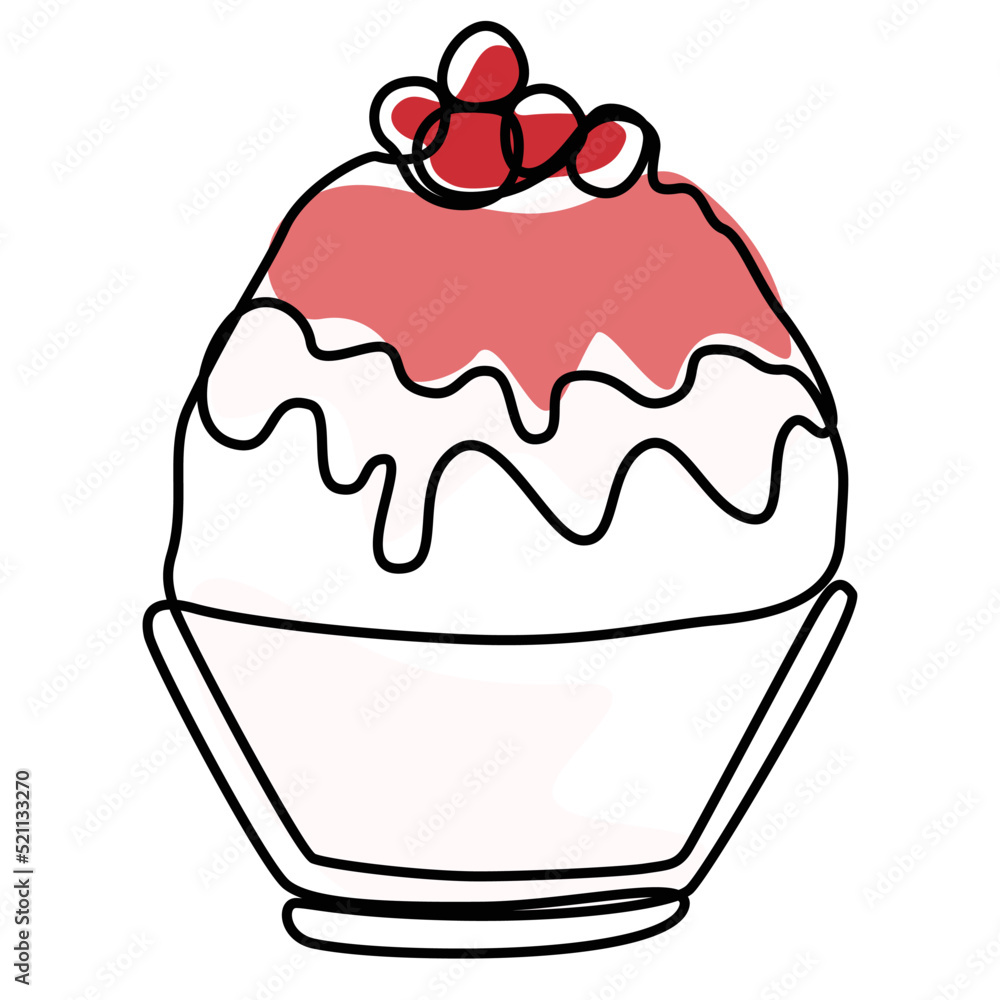ice shaved bingsu korean japanese style sweet dessert in minimal one continuous line simple design style with color ice shaved bingsu korean japanese style sweet dessert in minimal one continuous line simple design style with color