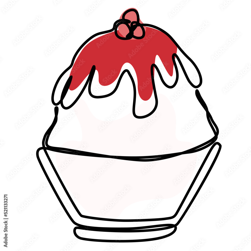 ice shaved bingsu korean japanese style sweet dessert in minimal one continuous line simple design style with color ice shaved bingsu korean japanese style sweet dessert in minimal one continuous line simple design style with color