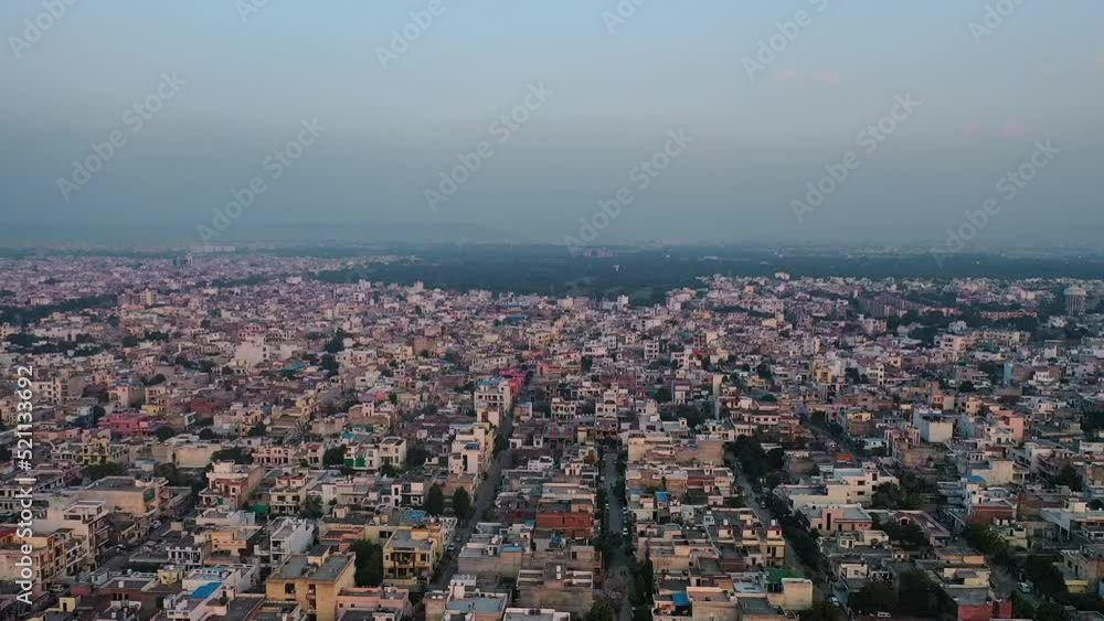 Aerial Drone View Of Jaipur Cityscape In Rajasthan State, India. Wide Shot Aerial Drone View Of Jaipur Cityscape In Rajasthan State, India. Wide Shot
