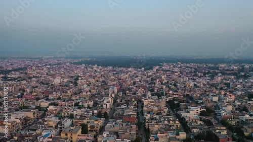 Aerial Drone View Of Jaipur Cityscape In Rajasthan State, India. Wide Shot photo