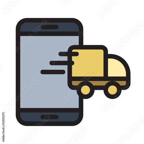 Truck delivery , Online Delivery Service filled outline icon.