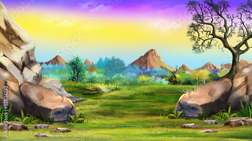 Mountain landscape at sunrise