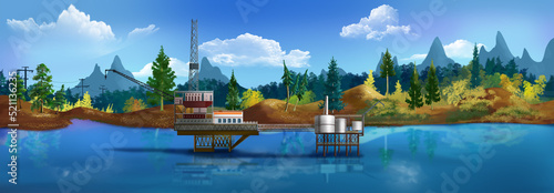 Oil platform in the sea illustration