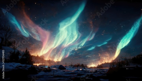 Beautiful landscape of an Aurora Borealis, Northern Lights © IntoArtwork