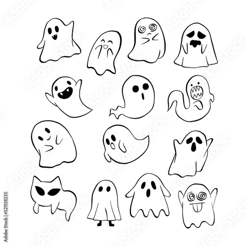 Vector illustration of Halloween Little Ghost cartoon line on white background.