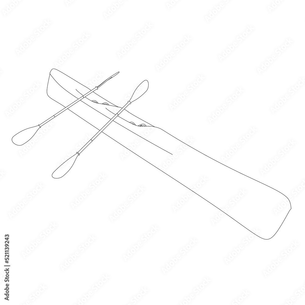 Fototapeta premium Outline of a canoe with oars from black lines isolated on a white background. Vector illustration.