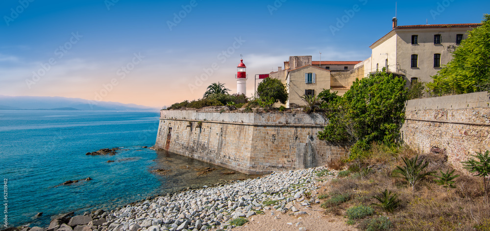 Ajaccio lighthouse of citadel, Corsica Island, France.