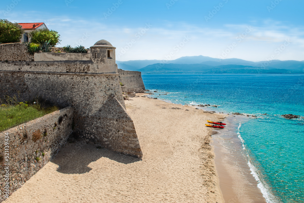 Citadel and beach in Ajaccio, Corsica, France.