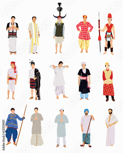 Group of Vector flat illustration of men from diverse ethnic, indian people. photo