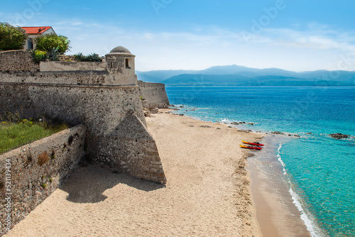 Citadel and beach in Ajaccio, Corsica, France.