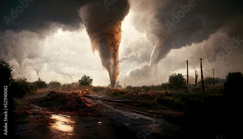 Photo landscape scene of a tornado ripping through the enviroment