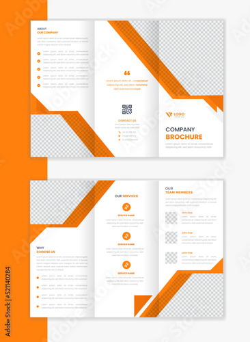 Orange Corporate Trifold Brochure design template, abstract shapes business brochure
