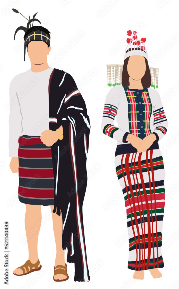 Mizo couple in traditional dress of Mizoram Stock Vector | Adobe Stock