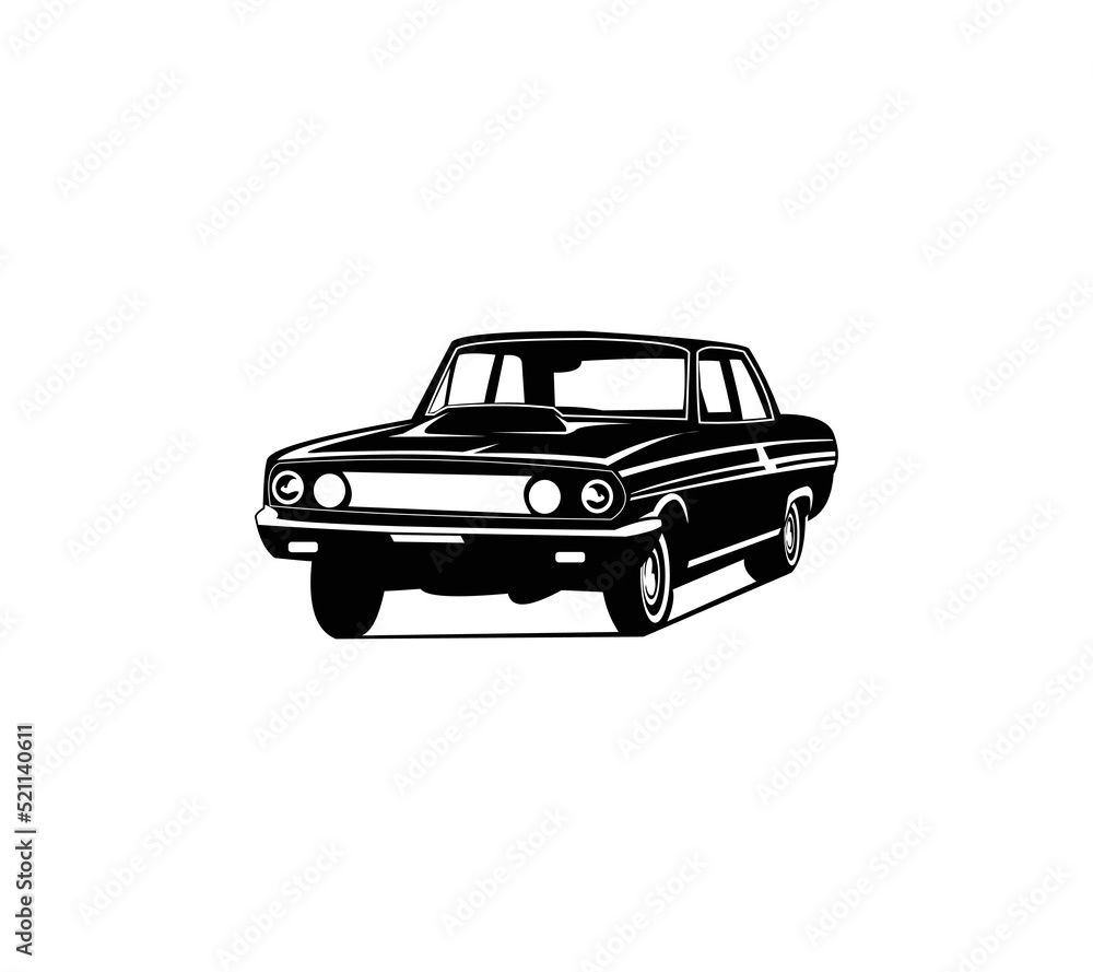 Fototapeta premium vintage black white isolated side view muscle car vector graphic illustration