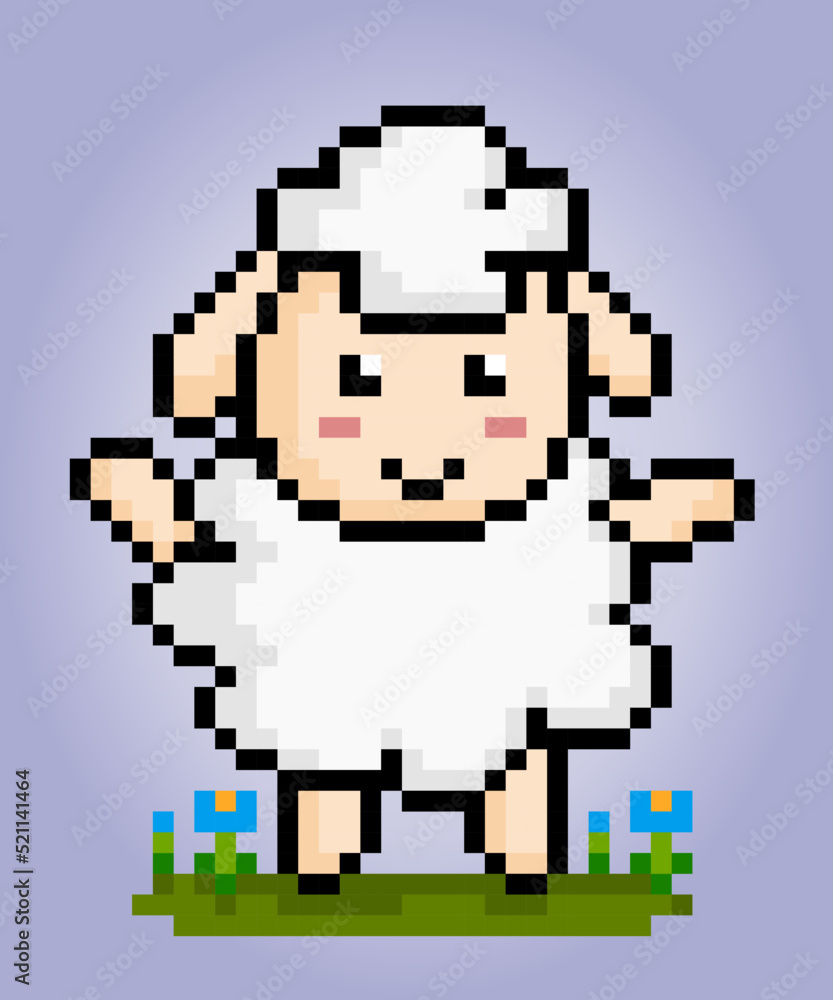 8 bit pixel of sheep. Animal pixels for game assets and cross stitch patterns in vector illustrations.