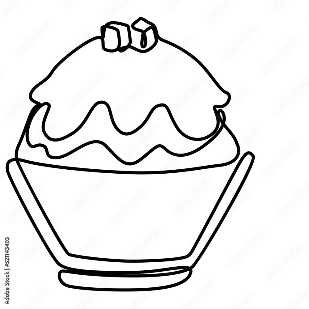 ice shaved bingsu korean japanese style sweet dessert in minimal one continuous line simple design style with color ice shaved bingsu korean japanese style sweet dessert in minimal one continuous line simple design style with color