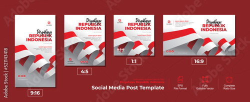 Dirgahayu Indonesia Independence Day Banner Social Media Post Template Set. Complete resolution size 