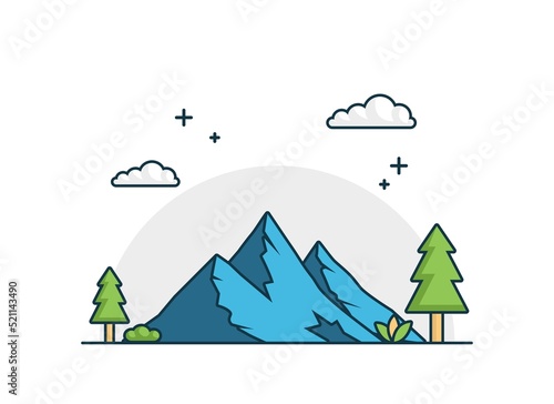 mountain vector with flat design outline style © Dhipwise