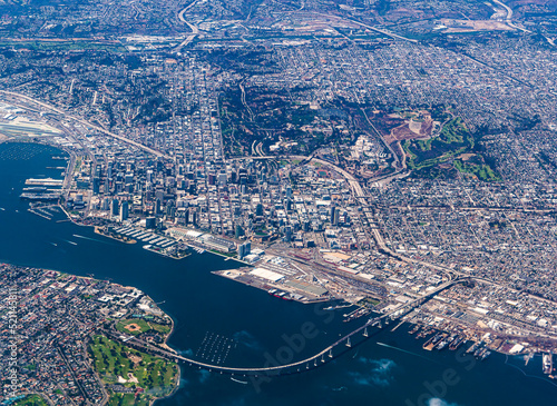 Aerial view of downtown San Diego and Coronado bridge and Balboa Park