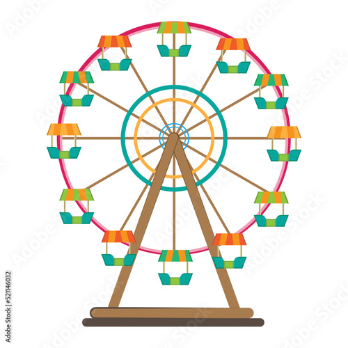 Children's entertainment playground, recreation park. Place for children's games. Funfair with ferris wheel. Amusement and carnival, carousel in park. Amusement park. flat illustration.
