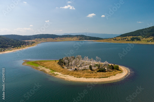 Obraz na plátně Aerial panoramic view of Island on a Batak Reservoir located in Bulgaria, Rhodop