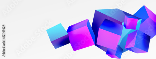 3d cubes vector abstract background. Composition of 3d square shaped basic geometric elements. Trendy techno business template for wallpaper, banner, background or landing