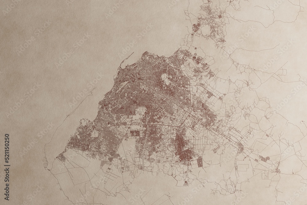 Map of Luanda (Angola) on an old vintage sheet of paper. Retro style ...