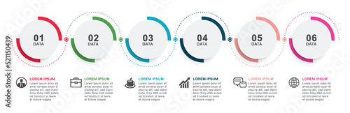 6 infographics circle timeline with number data template. Vector illustration abstract background.