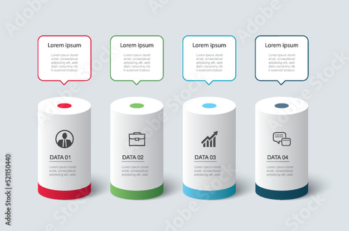 Infographics  cylinder timeline with 4 number data template. Vector illustration abstract background. photo