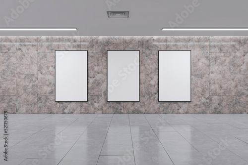 Slika na platnu Creative marble underground hallway interior with empty mock up banners on wall